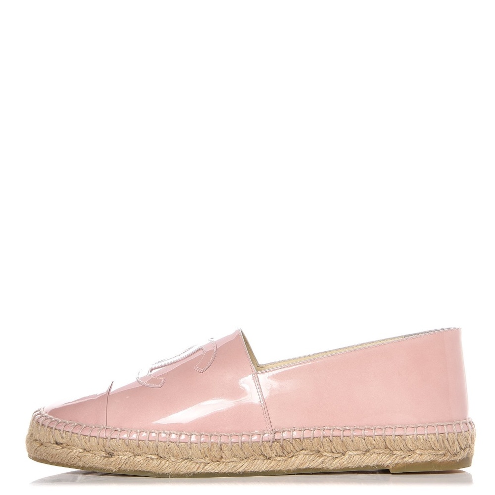 CHANEL Petal Pink Patent Leather Espadrilles - Size 42
